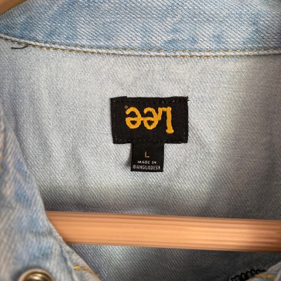 VINTAGE Lee Long Denim Pearl Snap Dress Shirt SZ LARGE Western Cowboy Cowgirl - Picture 6 of 6